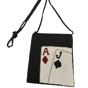Beaded Cross Body Bag Purse Cards Las Vegas Ace of Diamonds Jack of Spades
